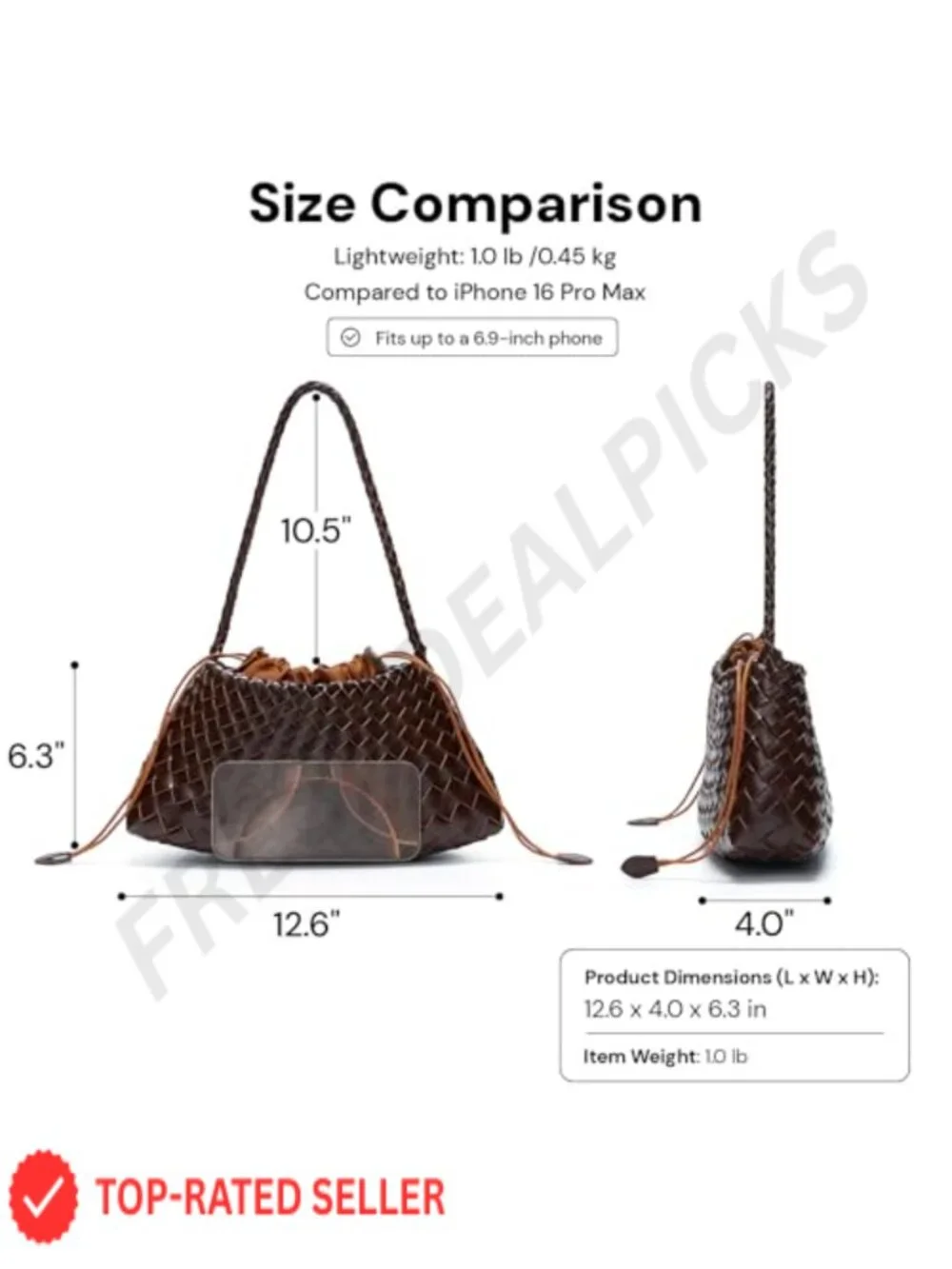 Vegan Leather Woven Hobo Shoulder Bag Drawstring Pouch Purse